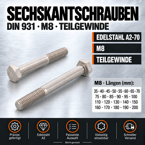 Sechskantschraube v2a - sechskantschraube, m8