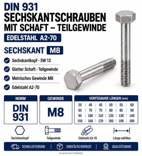 Sechskantschrauben din 931 - din, m8